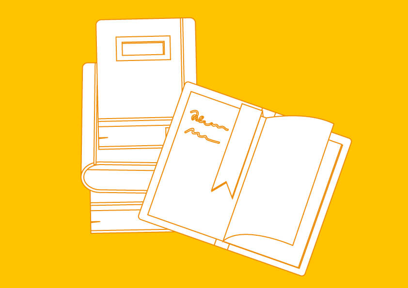 Books on yellow background
