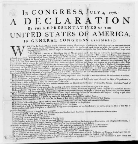 Printed coy of US Declaration of Independence