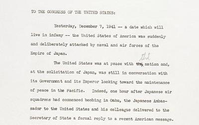 President Franklin Delano Roosevelt's "Day of Infamy" Speech, December 8, 1941