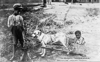 Children Playing with a Dog and Cart in Tennessee, ca. 1903