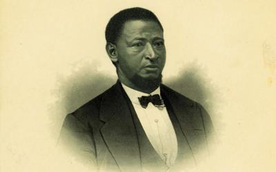 Engraved portrait of Alexander Clark, Muscatine lawyer who initiated an Iowa Supreme Court case to allow his daughter to attend the white-only public school, and U.S. Ambassador to Liberia.