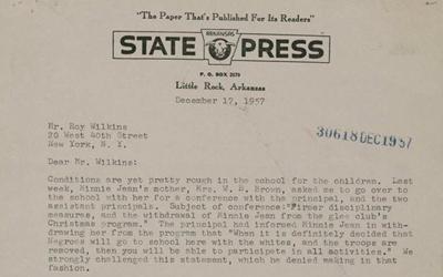 Daisy Bates writes a letter explaining the treatment of the Little Rock Nine to NAACP Executive Secretary Roy Wilkins.