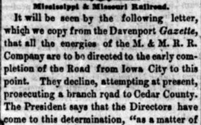 "Mississippi and Missouri Railroad" Newspaper Article, June 20, 1857
