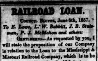 "Railroad Loan" Newspaper Article, June 6, 1857
