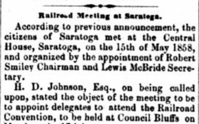 "Railroad Meeting in Saratoga" Newspaper Article, May 22, 1858