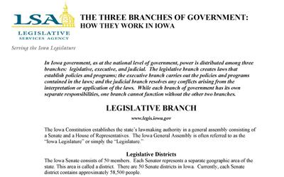 "The Three Branches of Government and How They Work in Iowa"
