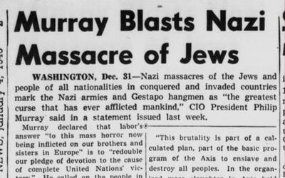 Newspaper article highlighting the atrocities of the Nazi’s on the Jews and the U.S. recommitting to helping the Allied Powers.