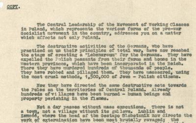 Letter from the Central Leadership of the Movement of Working Classes in Poland to Attlee regarding the treatment of Jews in Europe.