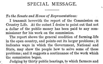 "Special Message from the President of the United States Transmitting the Report of the Country Life Commission," 1909
