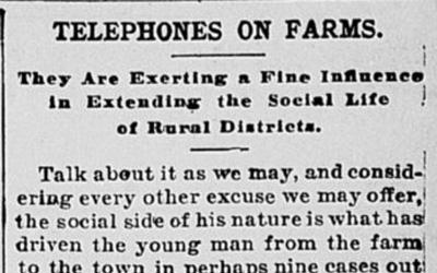 "Telephones on Farms" Newspaper Article, December 30, 1902