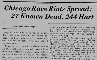"Chicago Race Riots Spread" Newspaper Article, July 30, 1919