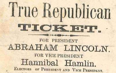 This ballot for the Election of 1860 was a straight ticket ballot distributed by the Republican party for their members to use when they publicly cast their ballot.