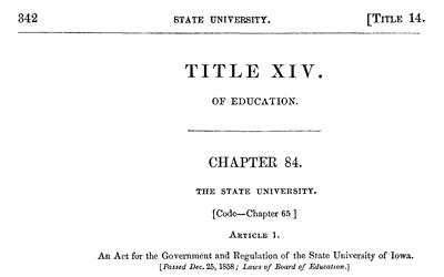 The Iowa Code from 1860 includes the Iowa School Law of 1858 which was made based on recommendations from commissioners appointed by the Iowa legislature.