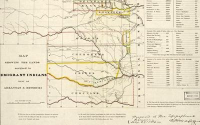 This image is a map from 1836 showing the boundaries of land assigned to tribes west of Arkansas and Missouri.