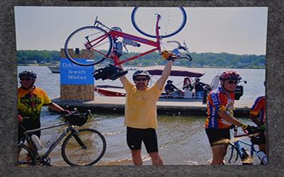 RAGBRAI riders celebrate riding their bicycles across the state.