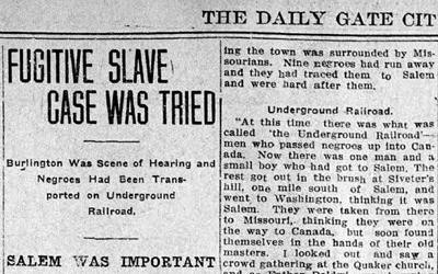 article from The Daily Gate City newspaper from Keokuk, Iowa about a fugitive slave case