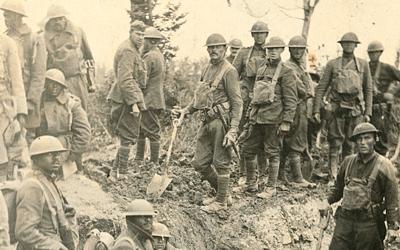American soldiers in a trench during World War I.  