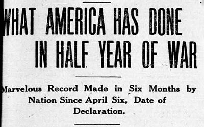 News article that appeared in a Keokuk, IA newspaper about the preparedness of the United States in World War I. 