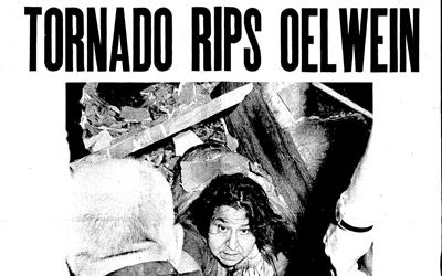 Oelwein Daily Register story written by Mike Mahoney on May 16th, 1968, that describes the destructive F-5 tornado that ravaged Oelwein, Charles City, and Maynard, Iowa.  The tornado killed 4 in Oelwein and caused an estimated $10-30 million dollars of damage.