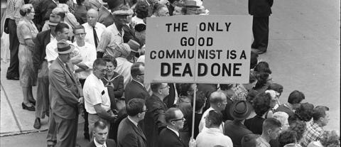 A protest sign in Des Moines, Iowa, during the visit of Soviet Premier Nikita Khrushchev.