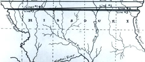 Map prepared by Vicki Carver (1969) showing disputed Iowa-Missouri boundary lines.