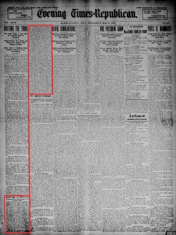 Newspaper article that appeared in the Marshalltown Times Republican in 1900.  