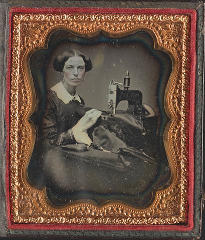 "Occupational Portrait of a Woman Working at a Sewing Machine," ca. 1853