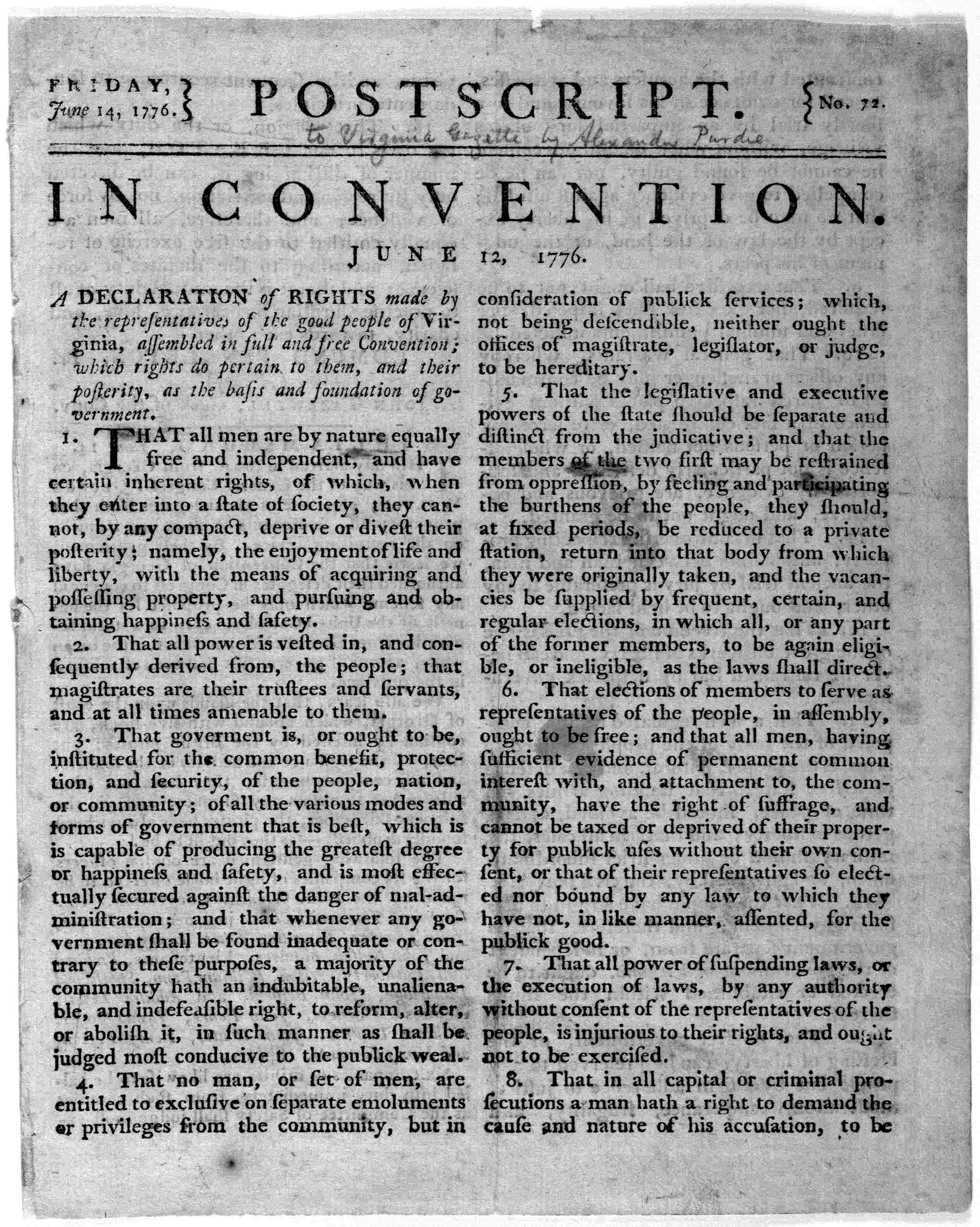 Virginia Declaration of Rights, 1776 | State Historical Society of Iowa
