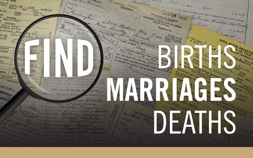Find birth, marriage and death records.