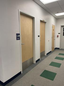 Restrooms available on the first floor