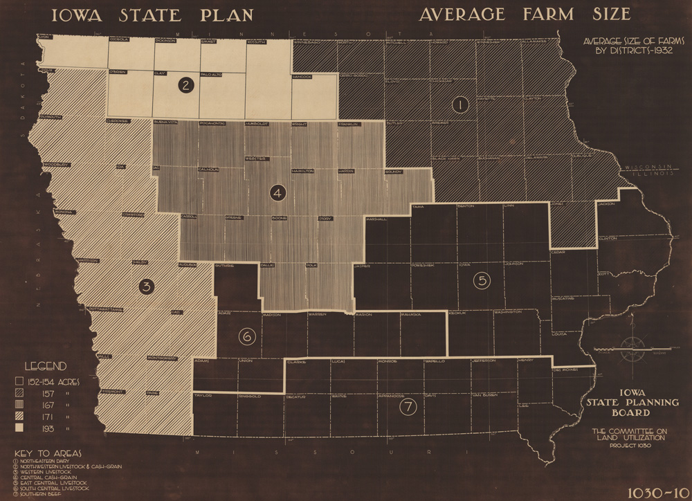 Average Farm Size In Iowa Map 1933 State Historical Society Of Iowa