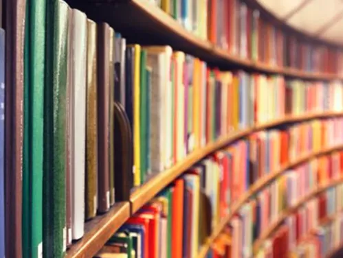 Shelves of colorful books