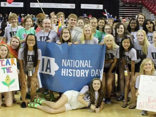 Students smiling, participating in Iowa National History Day