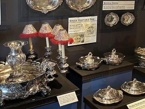Elaborate silver service used aboard the USS Iowa