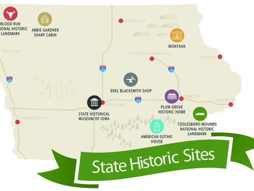 State Map of Iowa and its historical marker locations