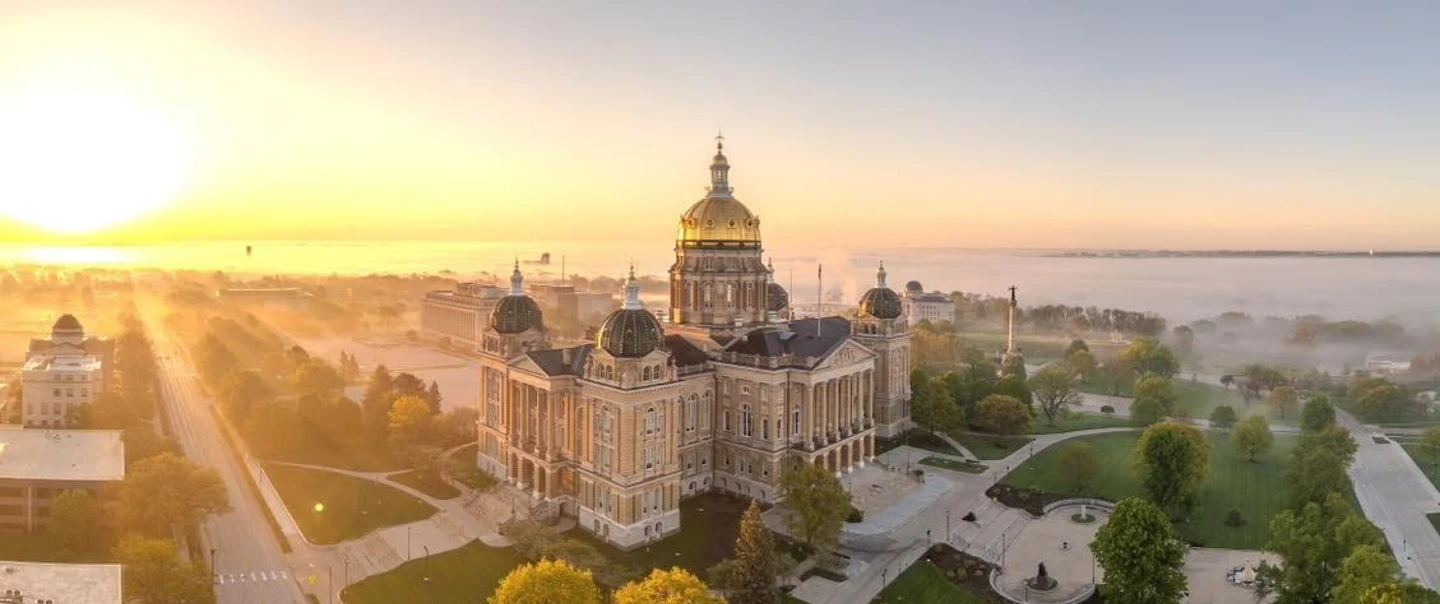 Drone image of Iowa capitol