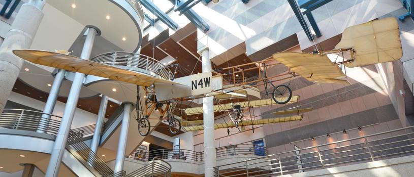 Historic Bleriot and Curtiss Pusher airplanes.