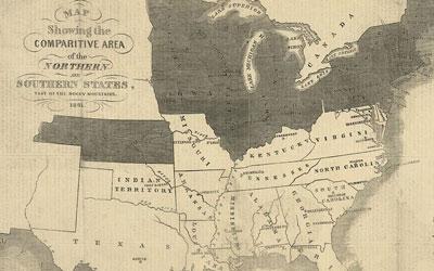 Map depicting the northern and southern states in 1861.