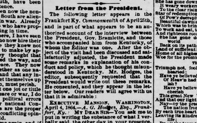President Abraham Lincoln's Letter to Albert G. Hodges, April 30, 1864