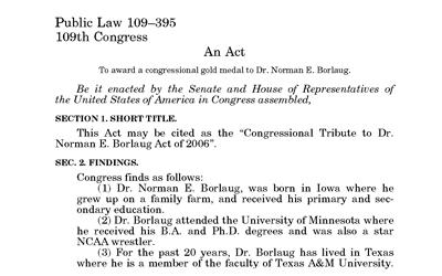 Text of Congressional Tribute to Dr. Norman E. Borlaug Act of 2006