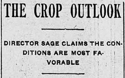 An article about a report filed by Iowa's Director of Agriculture J.R. Sage. 