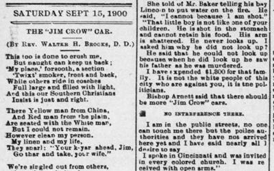 "The 'Jim Crow' Car" Newspaper Article, September 15, 1900