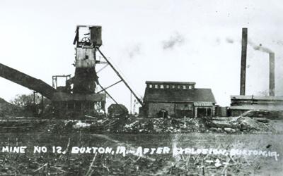 This photograph shows damage done to Mine #12 at Buxton, Iowa, after an explosion that fatally crippled the coal mine.