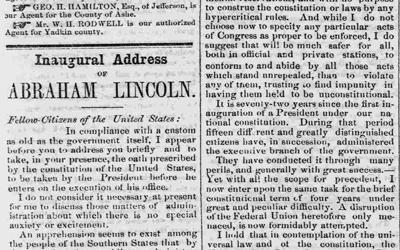 President Abraham Lincoln's first inaugural address