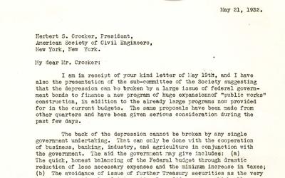 A letter from President Herbert Hoover to Herbert S. Crocker