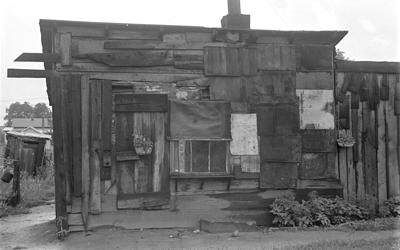 The image of a decrepit shack that was one of many in "Hoovervilles" across American during the Great Depression. 