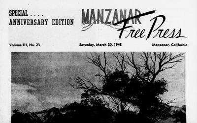 The Manzanar Relocation Center Administration and newspaper of Manzanar Community Enterprises is a publication of a Japanese Internment Camp.  The front page of this edition highlights a piece of writing about how a year has gone by since the author has been at the camp.  In the piece the author discusses dust storms.