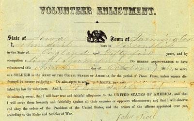 Iowan John Sivil Jr.'s Volunteer Enlistment Form during the Civil War, October 9, 1862