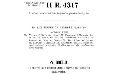 Text of a “Truth in Immigration” bill put before the U.S. House in 2006.