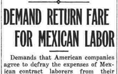 Newspaper Article about the responsibility for providing return fare for Mexican laborers.